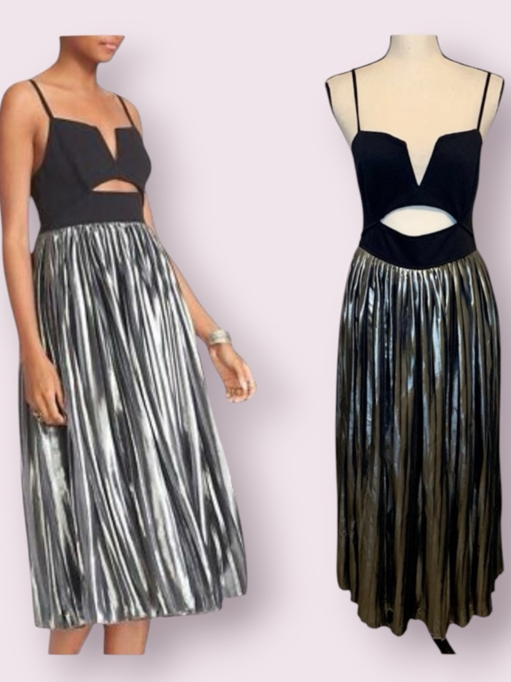 Free People Piper Pleated Metallic Silver & Black Size Medium